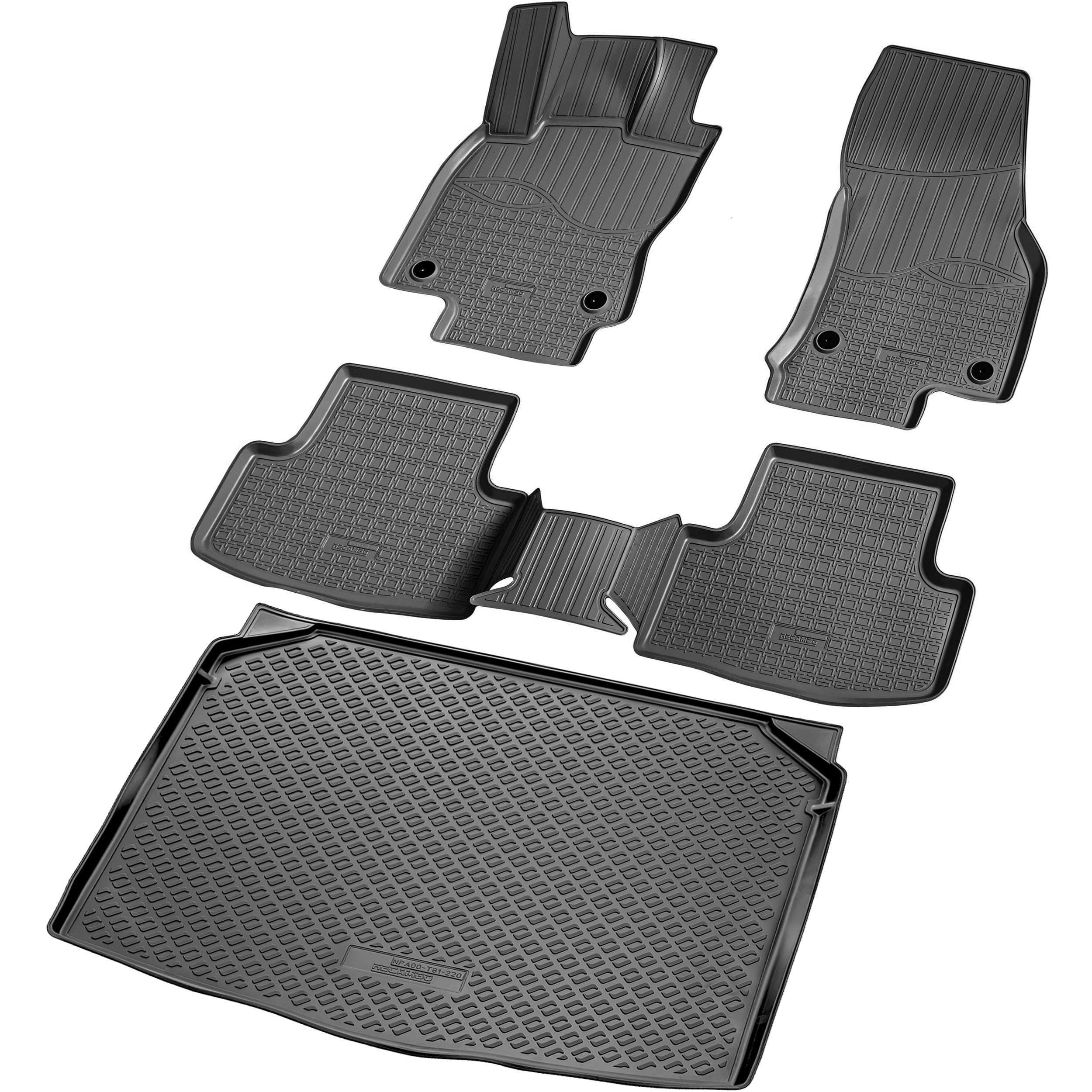 RECAMBO Set di tappetini in gomma e vasca per bagagliaio adatti per Skoda Karoq con sistema VarioFlex | dal 2017 > 100% tappetini per auto e bagagliaio in TPE antiscivolo di alta qualità, colore