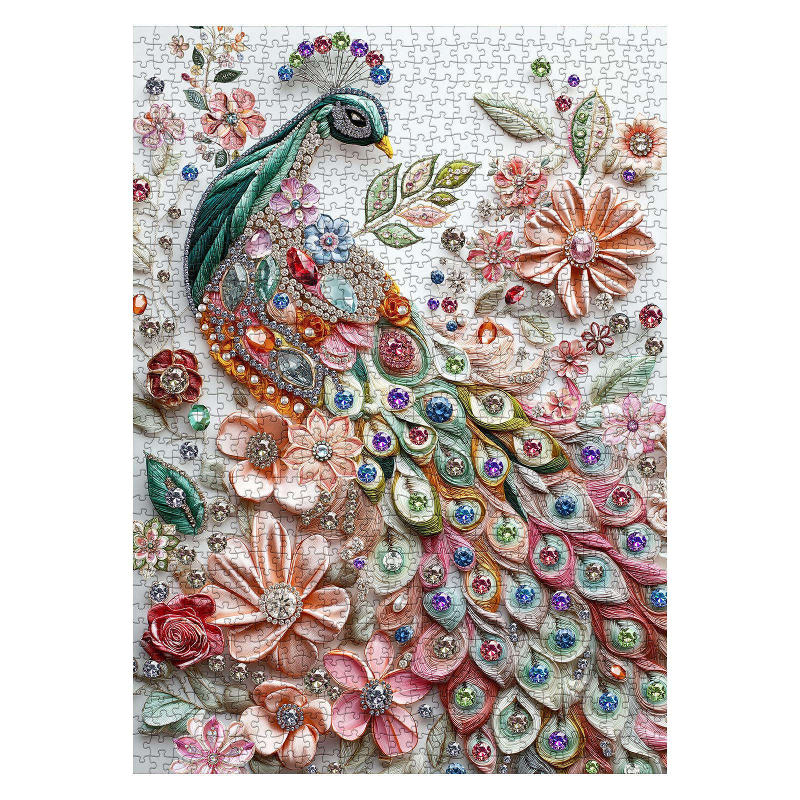 Beautiful Jewellery Peacock Puzzles for Adults 1000 Pieces, Colorful Flower Bird Jigsaw Puzzles, Impossible Challenging Puzzle for Adults
