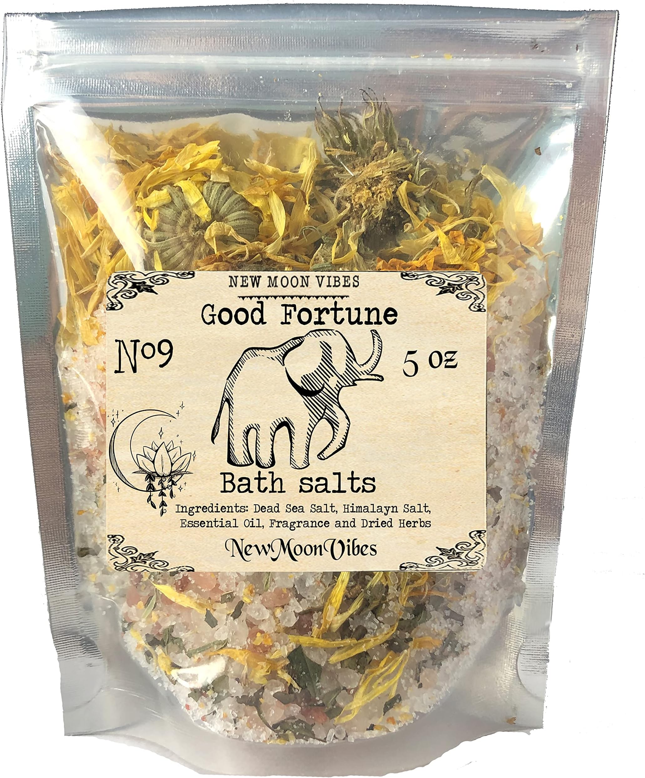 Good Fortune Essential Oils Herbal Spell Ritual Bath Salts with Real Herbs Botanicals Infused Enhance Intuition Luck Success Confidence Courage Manifest Goals Reverse Bad Luck