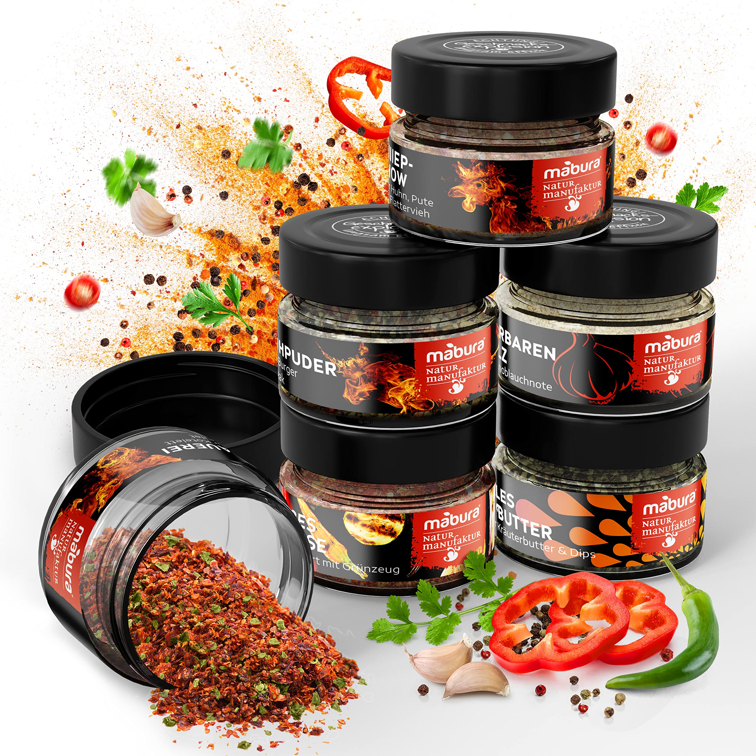 Grillgewürze Geschenkset - Leckere Grill Geschenke für Männer – das etwas andere Grill Gewürze Geschenkset – Grillgewürze Geschenkset Männer - 6 BBQ Gewürze von Hand abgefüllt 100% Bio (BBQ Box)