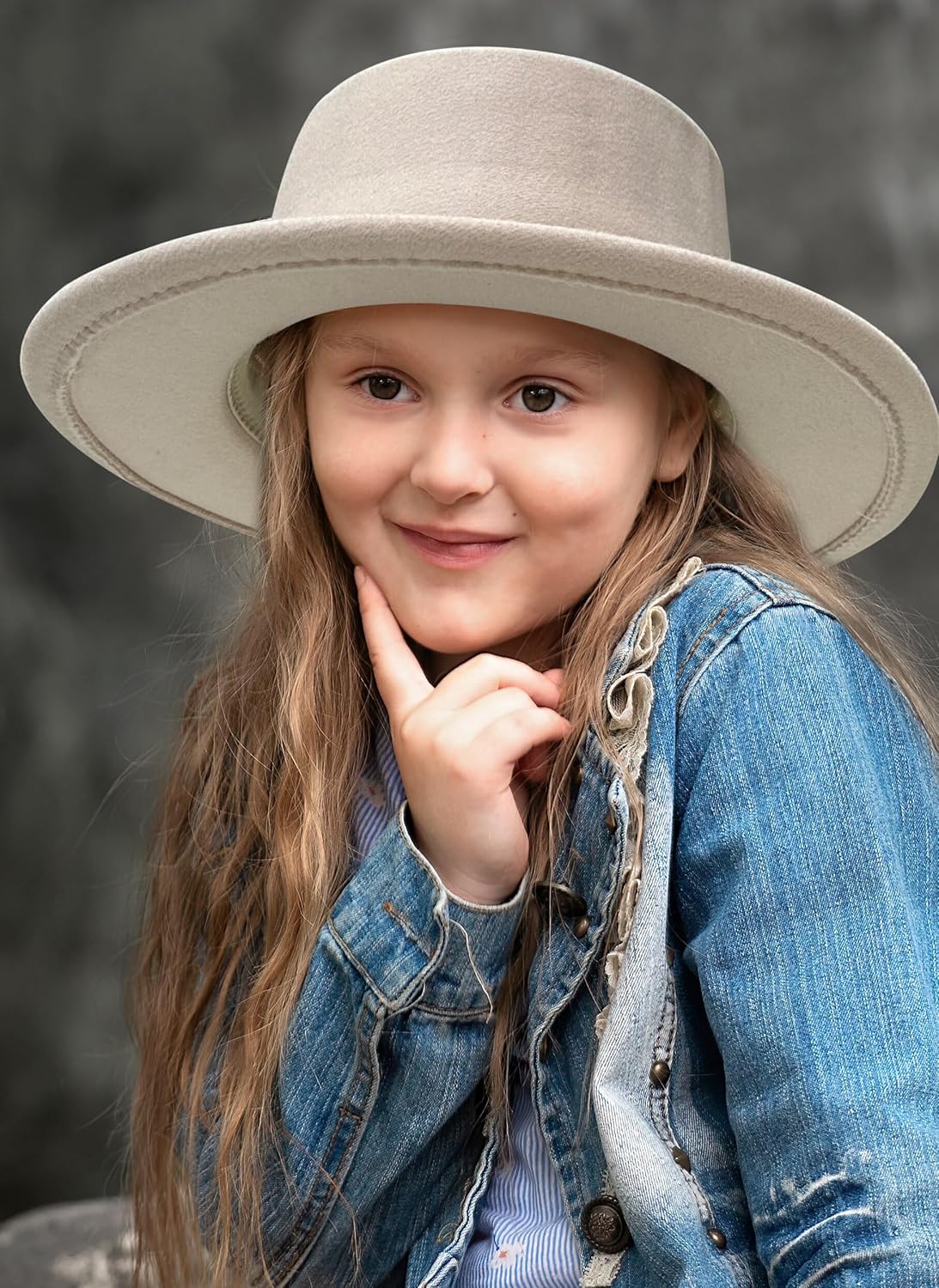 Jastore Kids Girls Felt Fedora Hat Boater Hat Toddler Classic Wide Brim Panama Hat with Belt Buckle - Image 7