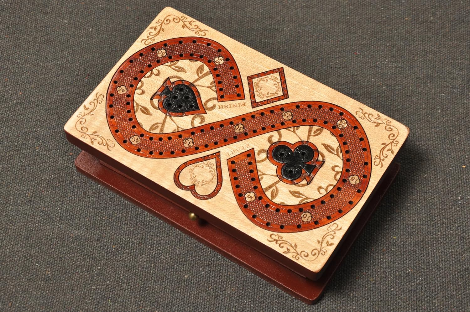 PALM ROYAL HANDICRAFTS 2 Track Cribbage Board Game Set with Magnetic Pull Drawer, Playing Cards - Storage Available - Metal Pegs, Travel Portable Cribbage Game Sets for Family. (Size - 6.5" x 4")