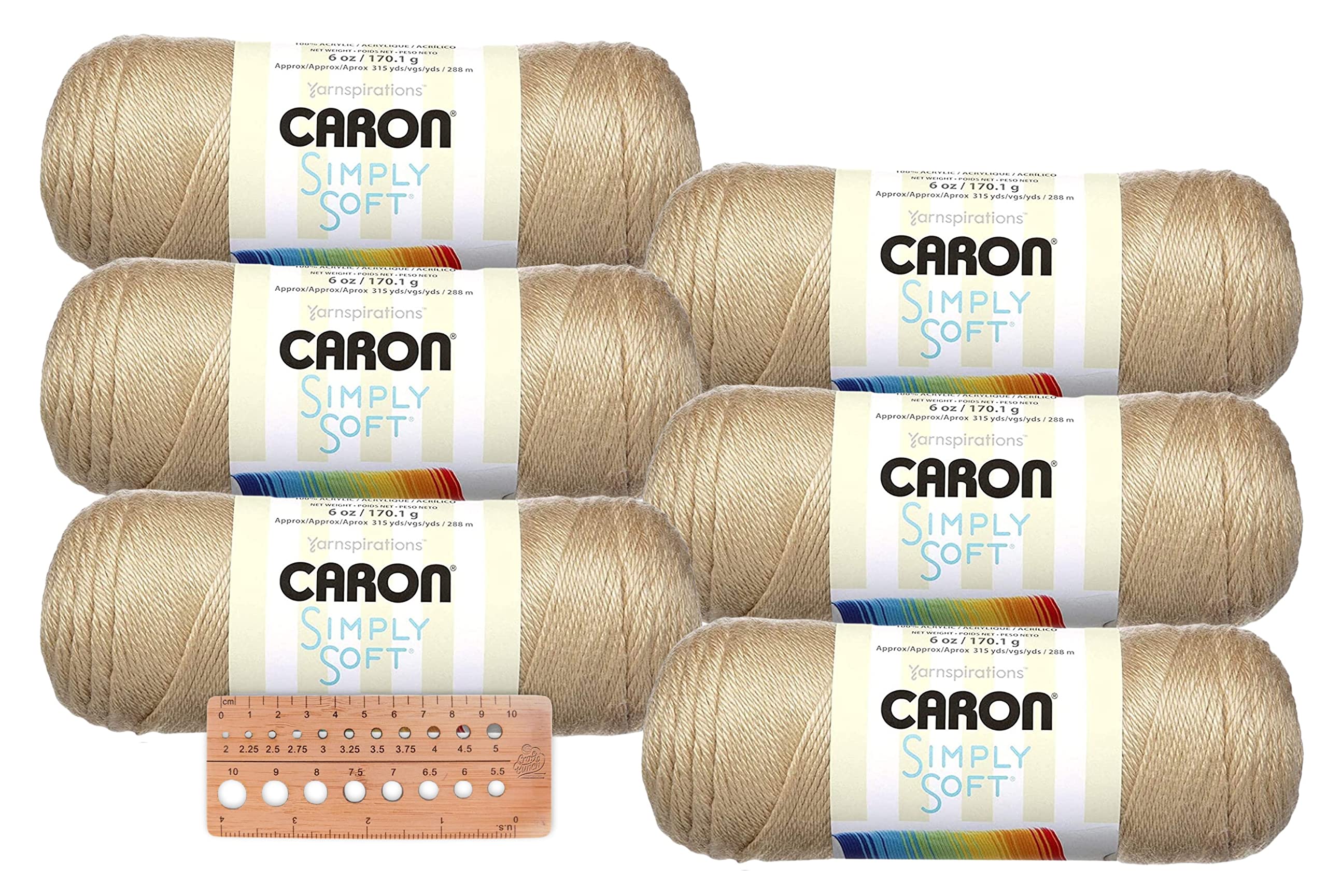 Caron Simply Soft Yarn - 6 Pack with Needle Gauge (Bone)