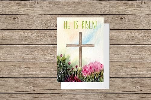 Miniatura 2 de Red Door Inspirations Tarjeta de Pascua cristiana Religiosa fabricada en los Estados Unidos tarjeta de Pascua de acuarela He Is Risen