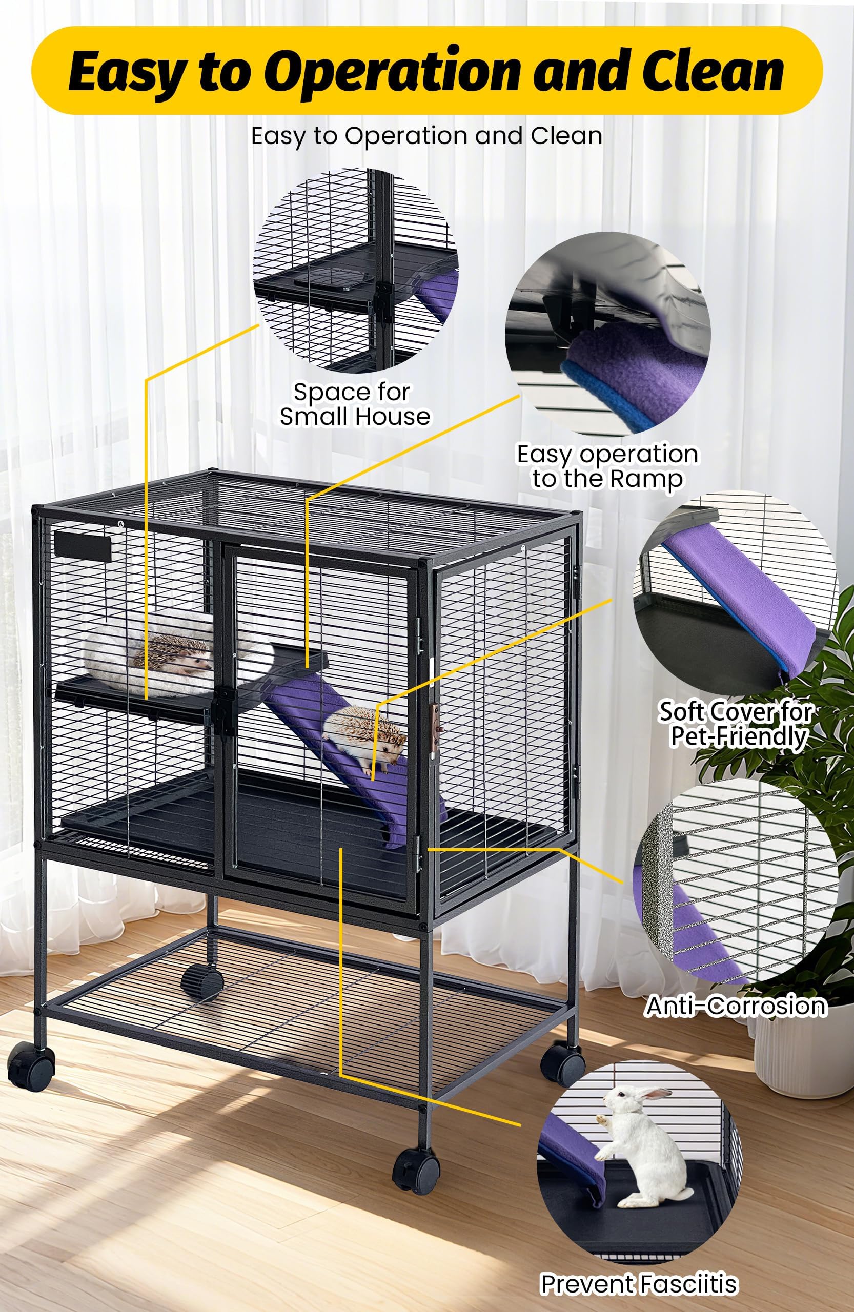 Metall Kleintierkäfig mit Mehreren Ebenen – Herausnehmbare Schublade & Rampe, abschließbar, BPA-frei – Für Frettchen, Hamster, Chinchillas, Kaninchen, Meerschweinchen, Igel & Rennmäuse –