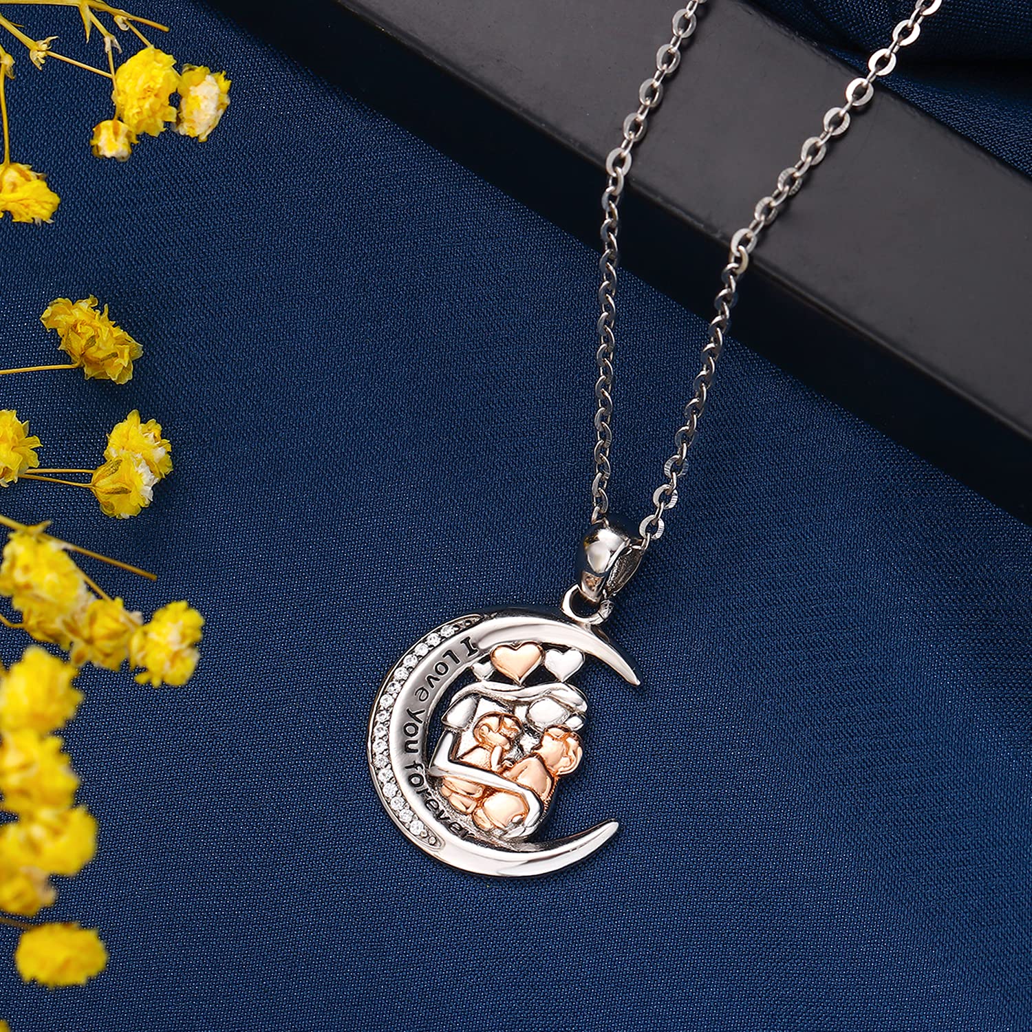 Collana Madre e Figlio in Argento Sterling 925, Collana con Ciondolo Cuore Amore Madre e Figlia, Regalo Gioielli per Donna Mamma Madre Fidanzata Moglie Nonna Figlia