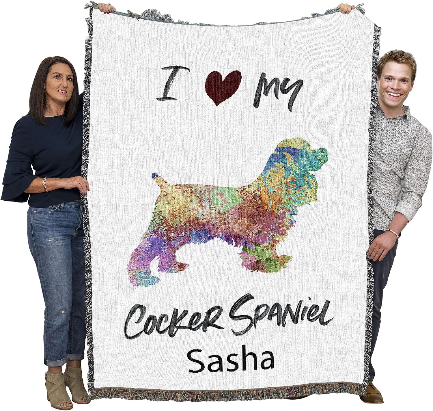 Pure Country Weavers I Love My Cocker Spaniel Dog Personalized Paint Splash Woven Blanket - Gift Cotton Tapestry Throw - Made in The USA - 72" x 54"