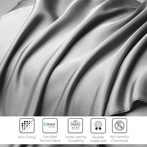 Miniatura 6 de Linenwalas Juego de sábanas 100% eucalipto, Tencel Lyocell tamaño individual XL, refrescante, transpirable, seda suave, 1 sábana bajera y 1 funda de