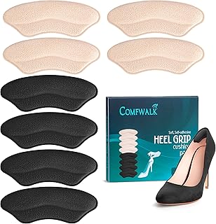 Heel Grip Cushion Pads - 4 Pairs, Self-Adhesive, Shoe Inserts for Loose Shoes, Snug Fit, Blister Prevention, Heel Comfort for Men and Women, Ideal for High Heels (Black & Beige, Lip-Shaped)