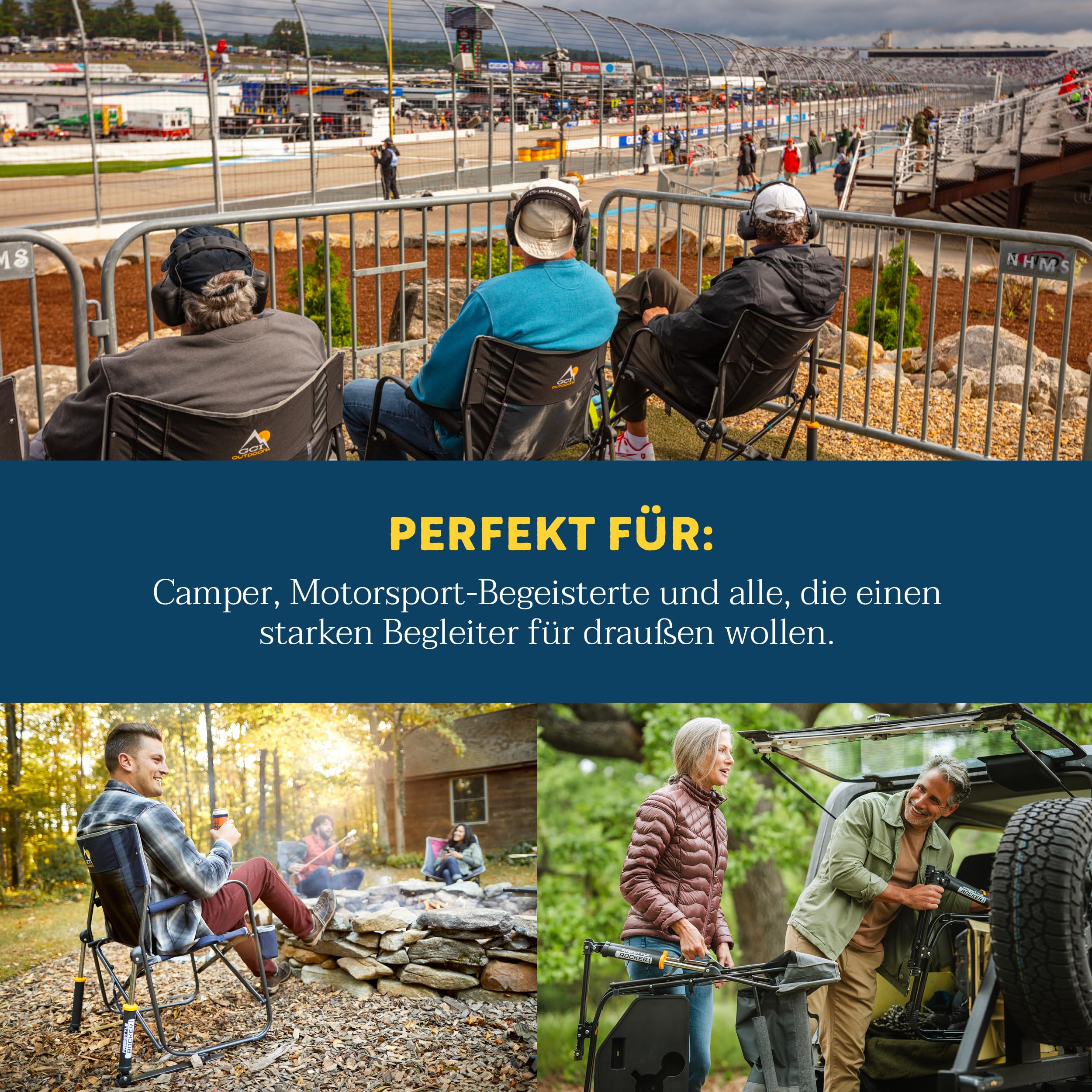 GCI Outdoor – Freestyle Rocker – Faltbarer Regiestuhl mit patentierter Schaukelfunktion – Hohe Sitzposition für einfaches Aufstehen – bis 130kg belastbar - stabile Armlehnen & Getränkehalter – Rot