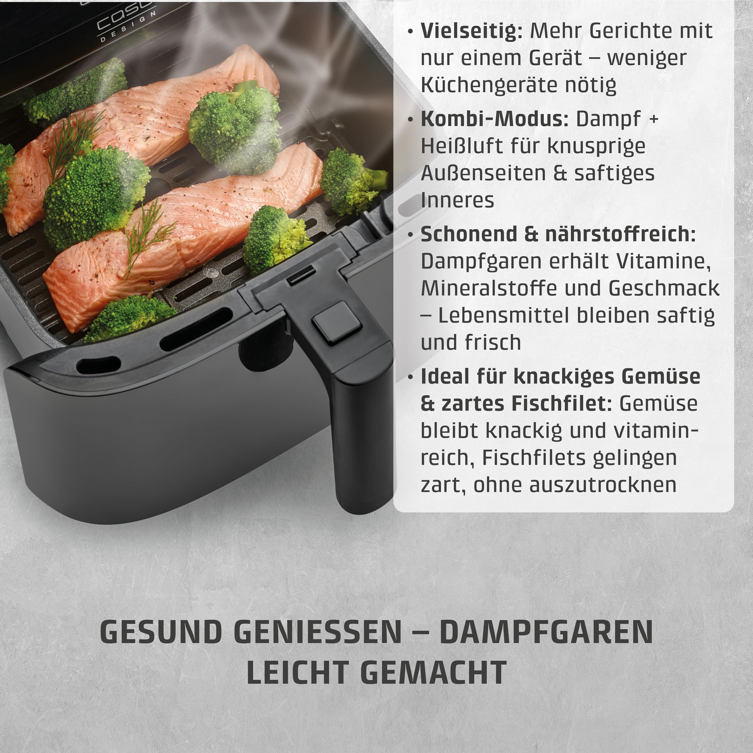 CASO AirFry & Steam 700 - Heißluftfritteuse und Dampfgarer - Testurteil: Sehr Gut, extra großes Korbvolumen 7 Liter, Dampfgarer & Airfryer, Fritteuse ohne Öl/Fett