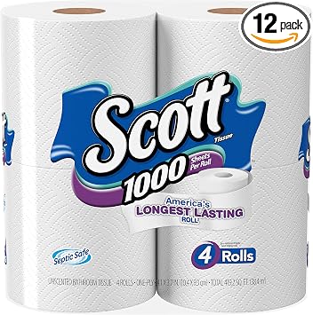Scott 1000 Sheets Per Roll, 4 Toilet Paper Rolls, Bath Tissue