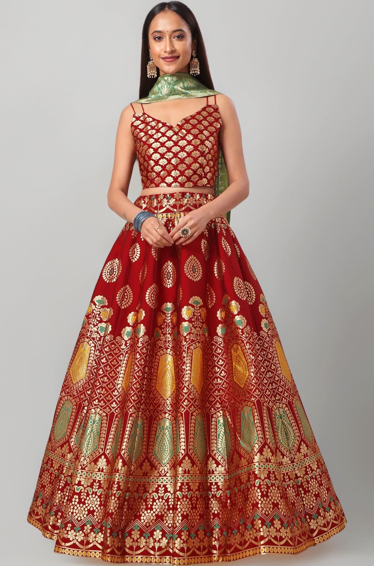 PURVAJA Women's Jacquard Semi-Stitched Lehenga choli(Chahat)
