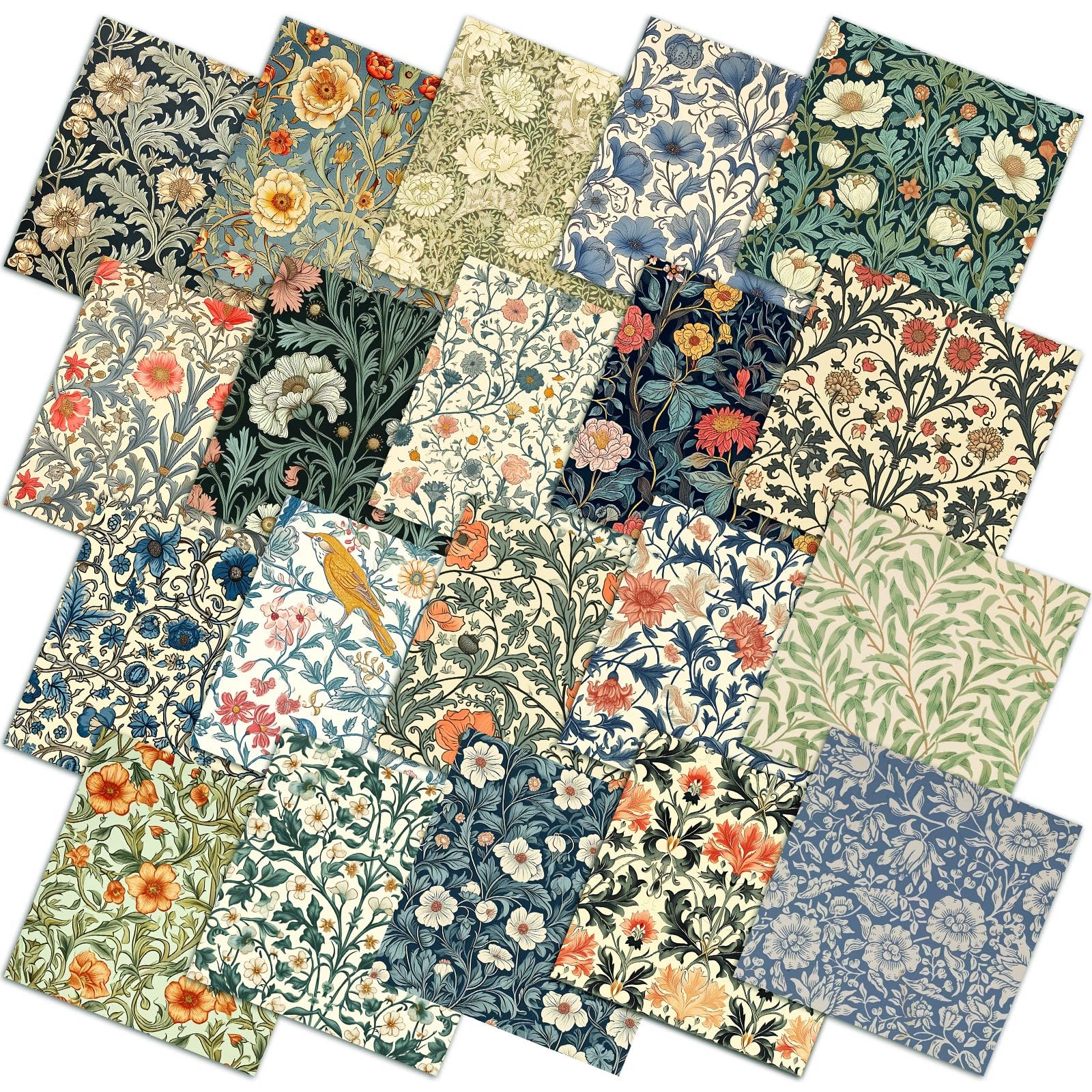 Ganeen 60 Pcs 10 x 10 Inch William Morris Floral Quilting Fabric Squares Vintage Floral Fat Patchwork Precut Strips Retro Multicolor Fabric Bundles for Holiday DIY Craft Sewing Quilt Material Handmade-image-13