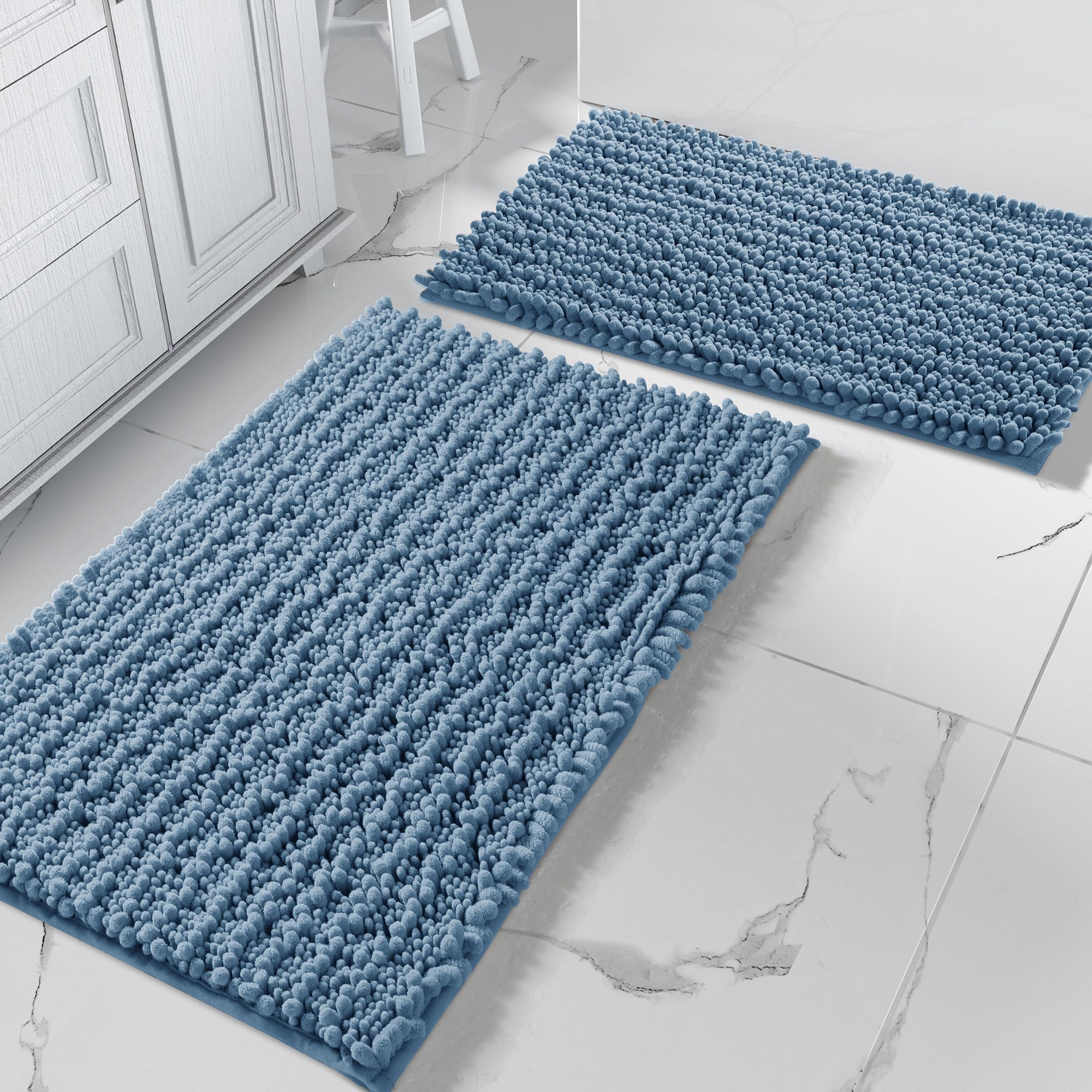 Yimobra Bathroom Rugs Sets 2 Piece - Quick Dry Extra Thick Luxury Chenille Bath Mat, Non Slip Super Absorbent for Tub Shower Sink, Machine Washable