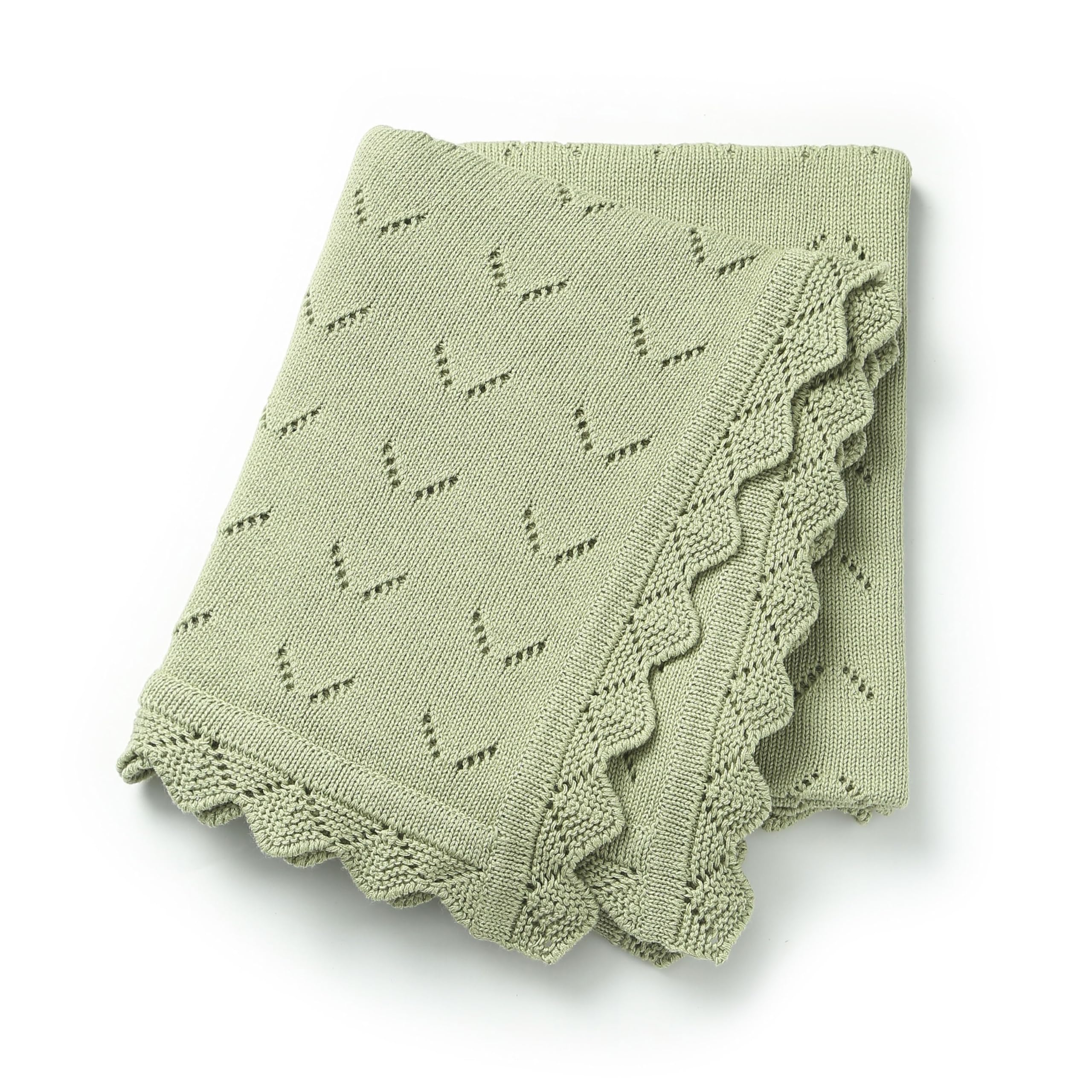 Loyfoky Baby Knit Blanket 100% Cotton Soft Cellular Blankets Breathable for Boy Girl Newborns Swaddling,Cot,Green 100x80cm