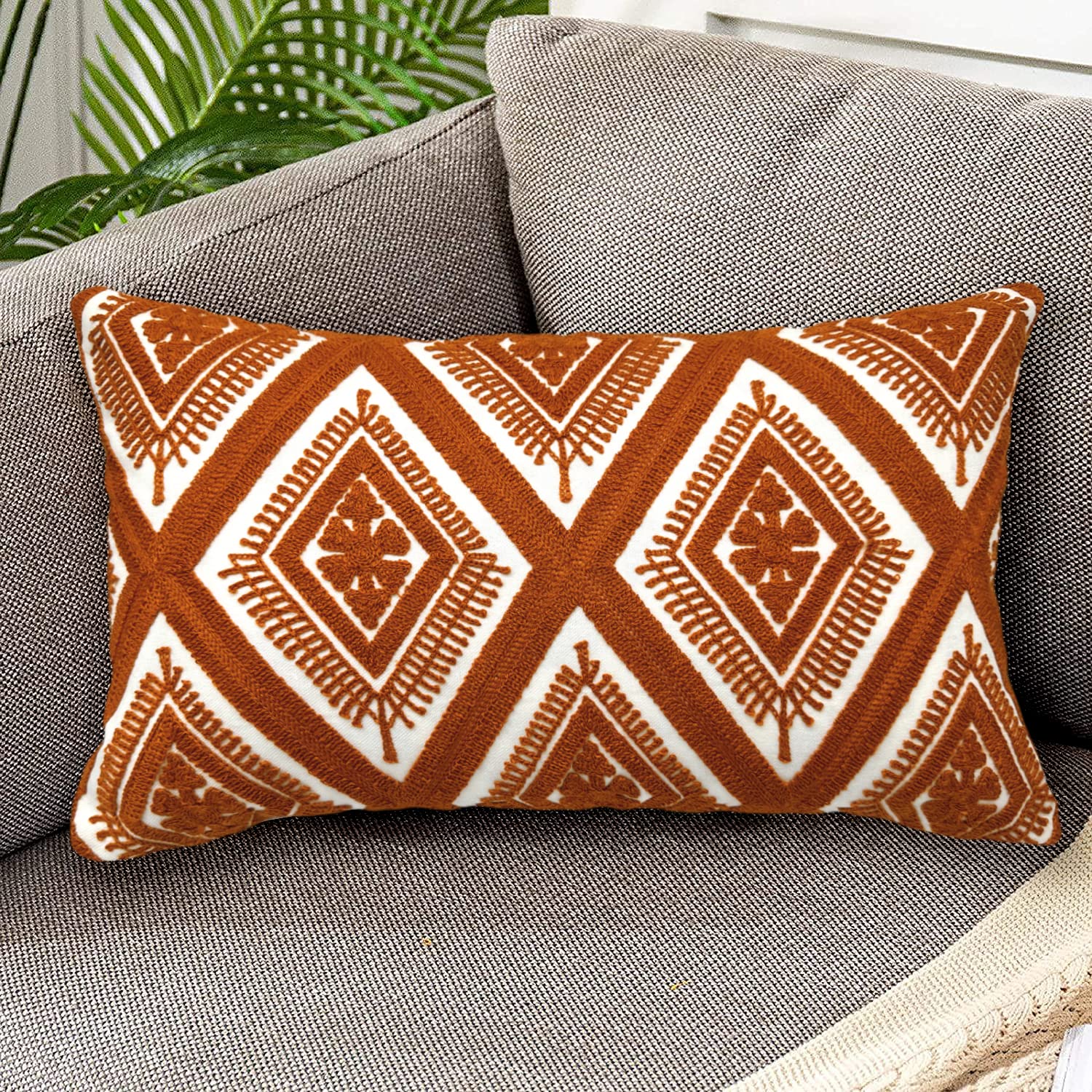 Alysheer Haftowana dekoracyjna poszewka na poduszkę lędźwiową 30 cm x 50 cm, klasyczny boho geometryczny wzór haftowany bawełniana prostokątna poszewka na poduszkę na sofę kanapę salon sypialnia