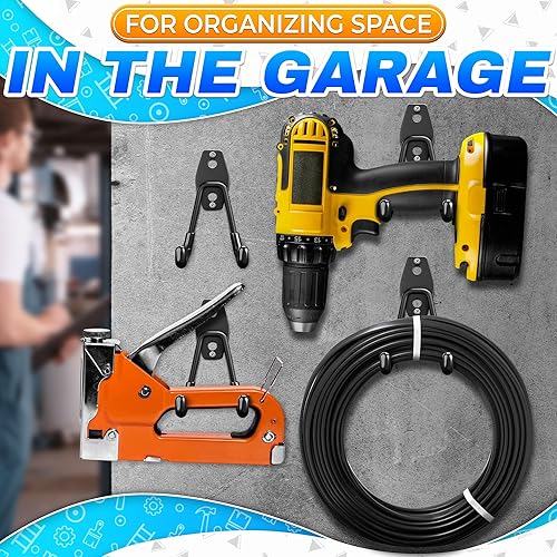 Miniatura 7 de LEGLO 6 ganchos de garaje resistentes  organizador de almacenamiento de pared de garaje ganchos negros para colgar herramientas de jardín