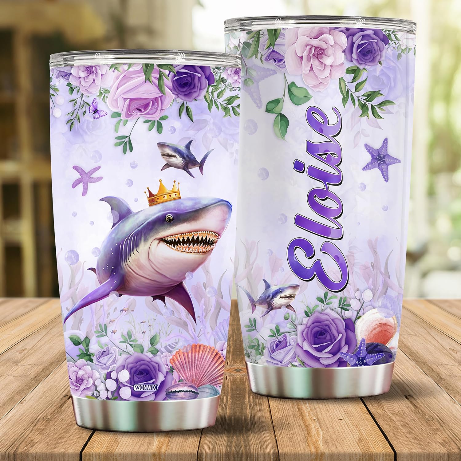 Personalized Shark Gifts For Women Adults, Mom, Girls, Wife, Daughter, Water Bottles Coffee Drinking Cup Gift Mothers Day Birthday Christmas Valentine 20oz Stainless Steel Tumblers With Lid