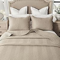 Vista 5 de Calla Angel Evelyn Stitch Chevron - Juego de edredón de algodón puro, 3 piezas, color café, chevron, tamaño Queen
