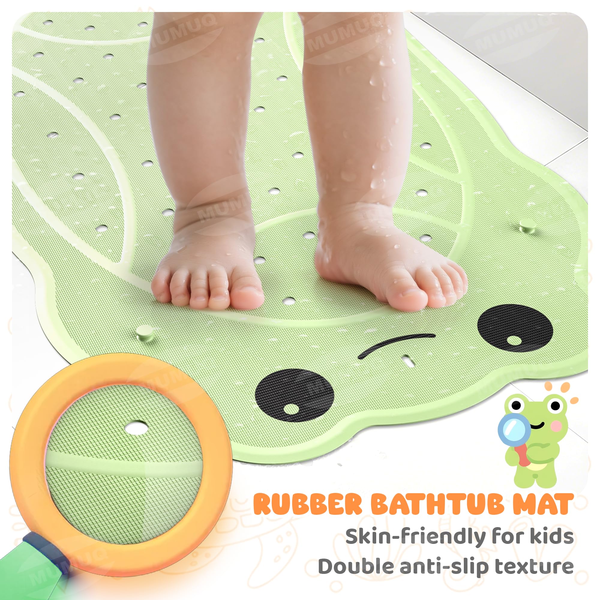 Badewannenmatte rutschfest Kinder, Badematte rutschfeste Baby Maschinenwaschbar Antirutschmatte für Badewanne 76 x 45 cm Anti Rutsch Duschmatte, Cartoon-Frosch, Grün