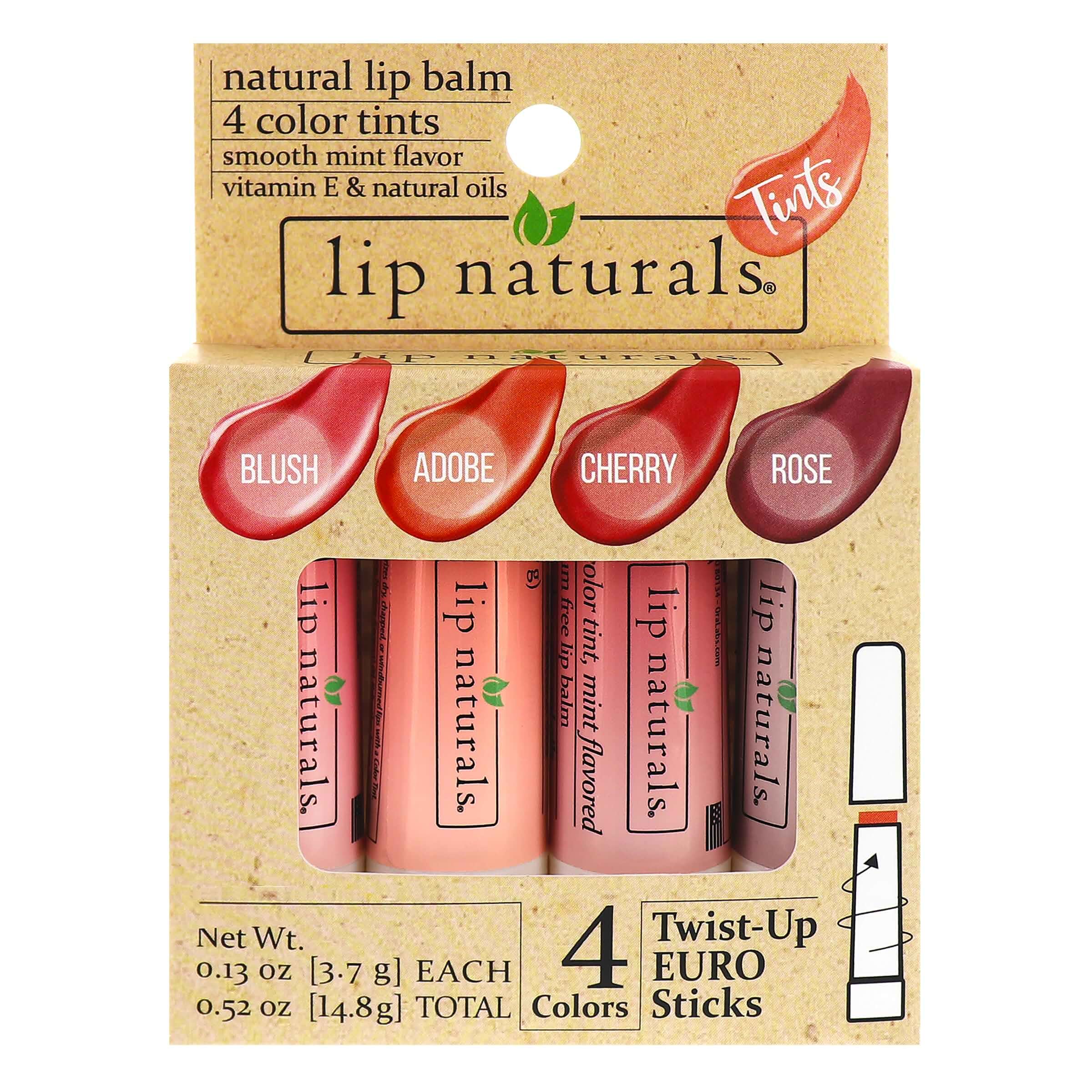 Lip Naturals Tinted Lip Balm 4 Pack of Assorted Colors with Beeswax, Coconut Oil, Vitamin E, and Aloe - Moisturizing Lip Care with a Smooth Mint Flavor 1 Count (Pack of 4)