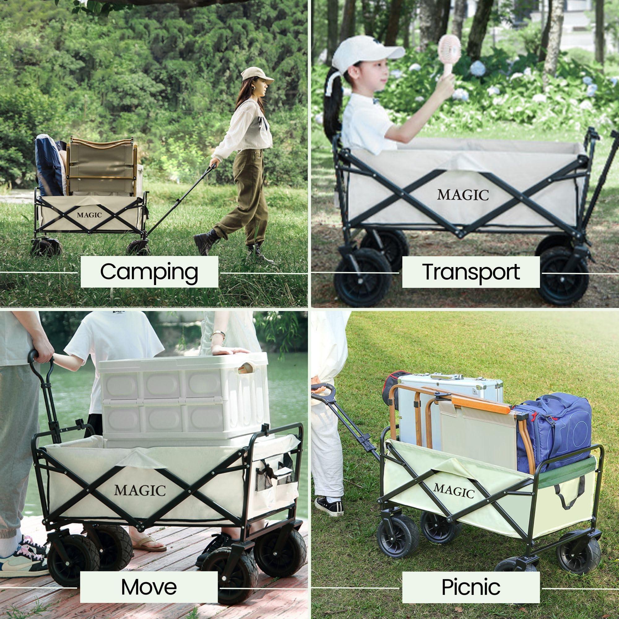 𝗖𝗮𝗿𝗿𝗼 𝗱𝗲 𝗣𝗹𝗮𝘆𝗮 Plegable para Camping, Picnic, etc. Carrito de Mano para Jardín. Carreta de Transporte con Bolsa y Mango Ajustable. Carretilla con Ruedas Grandes con Freno Resistentes. — view 6