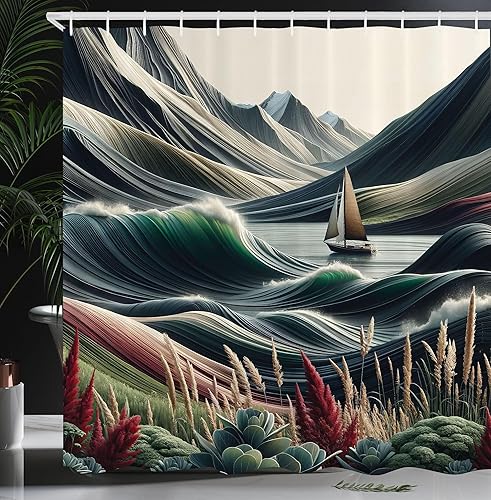 Miniatura 28 de Cortina de regadera de mundo marino, peces, estrellas de mar, formato arte moderno, decoraciones temáticas para niños para baño del hogar, Marrón