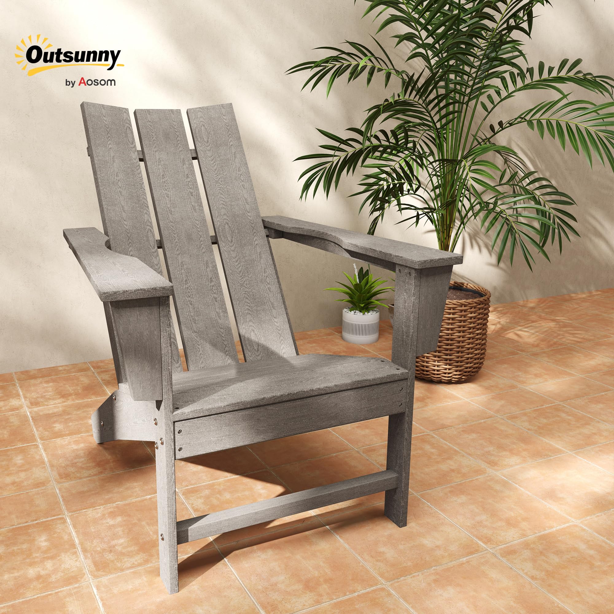 Outsunny Silla Adirondack Exterior con Asiento Extra Ancho Silla de Jardín para Patio Terraza Balcón Soporta 120 kg 75x83x90 cm Gris Oscuro