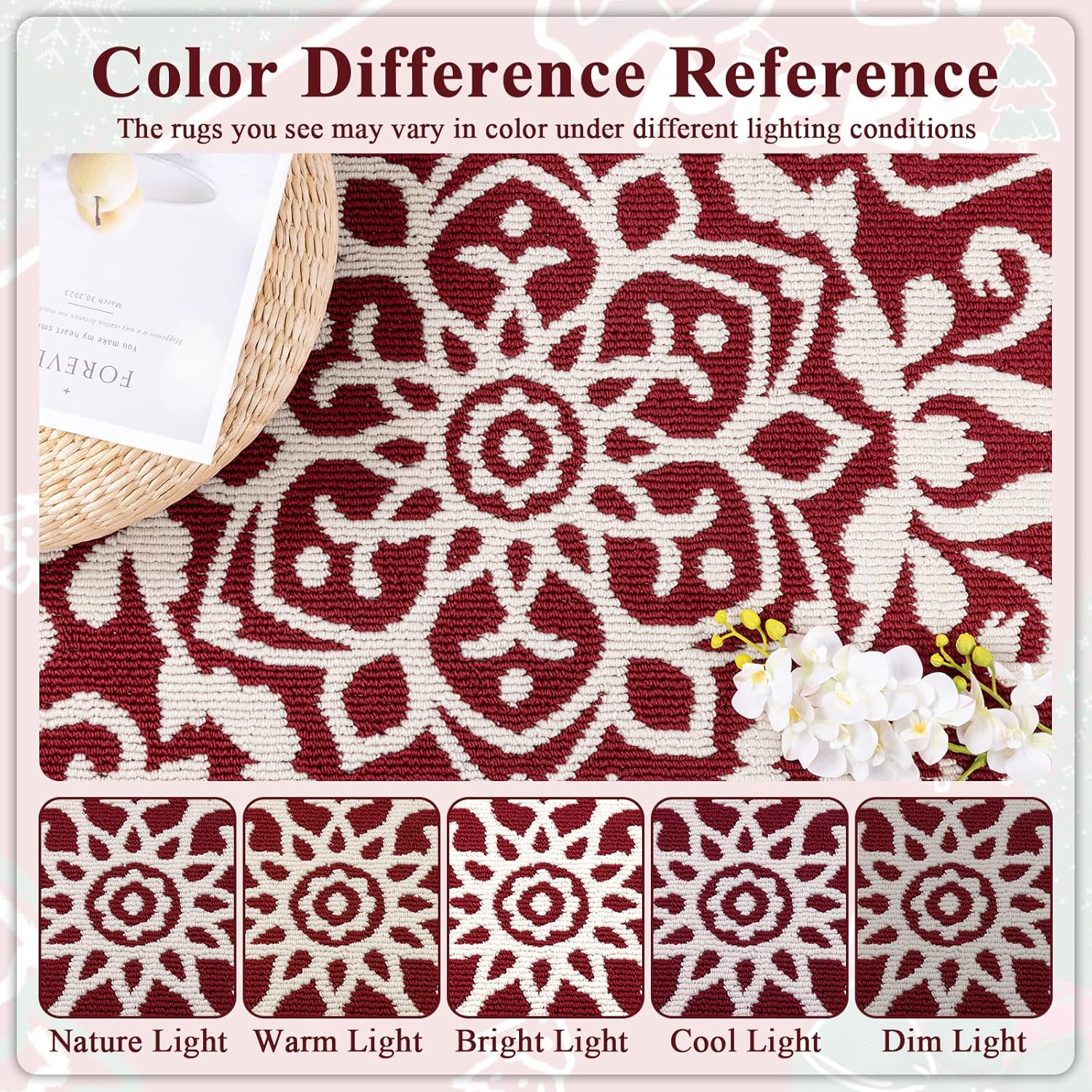 U'Artlines 2 x 6 ft Red Christmas Hallway Runner Rug, Washable Non Slip Kitchen Laundry Rug with Rubber Backing, Low Pile Carpet for Entryway Bedroom Living Room Farmhouse Floor Mat(Red) - Image 8