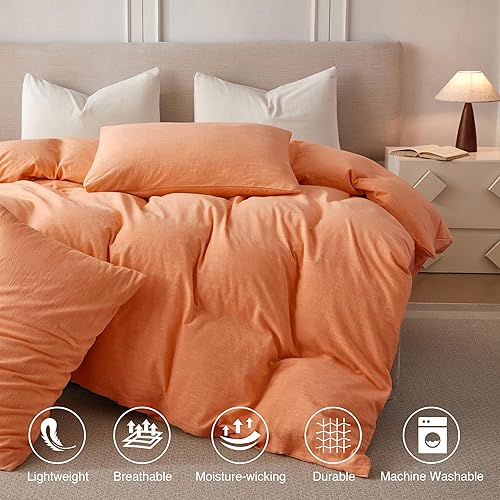 Miniatura 10 de Juego de funda de edredón de 3 piezas de algodón y lino lavado, agradable a la piel, con textura abultada (en color azul pavo real, tamaño Queen)