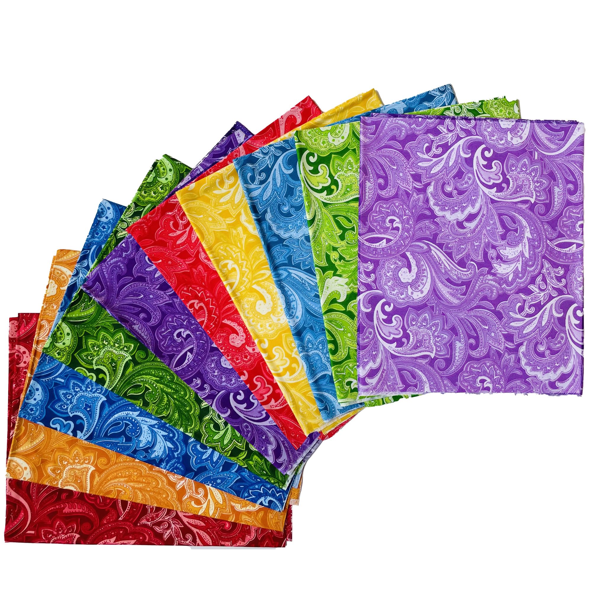 18" x 22" Fat Quarters Quilting Cotton Fabric Bundles for Sewing, 8 PCS Paisleys