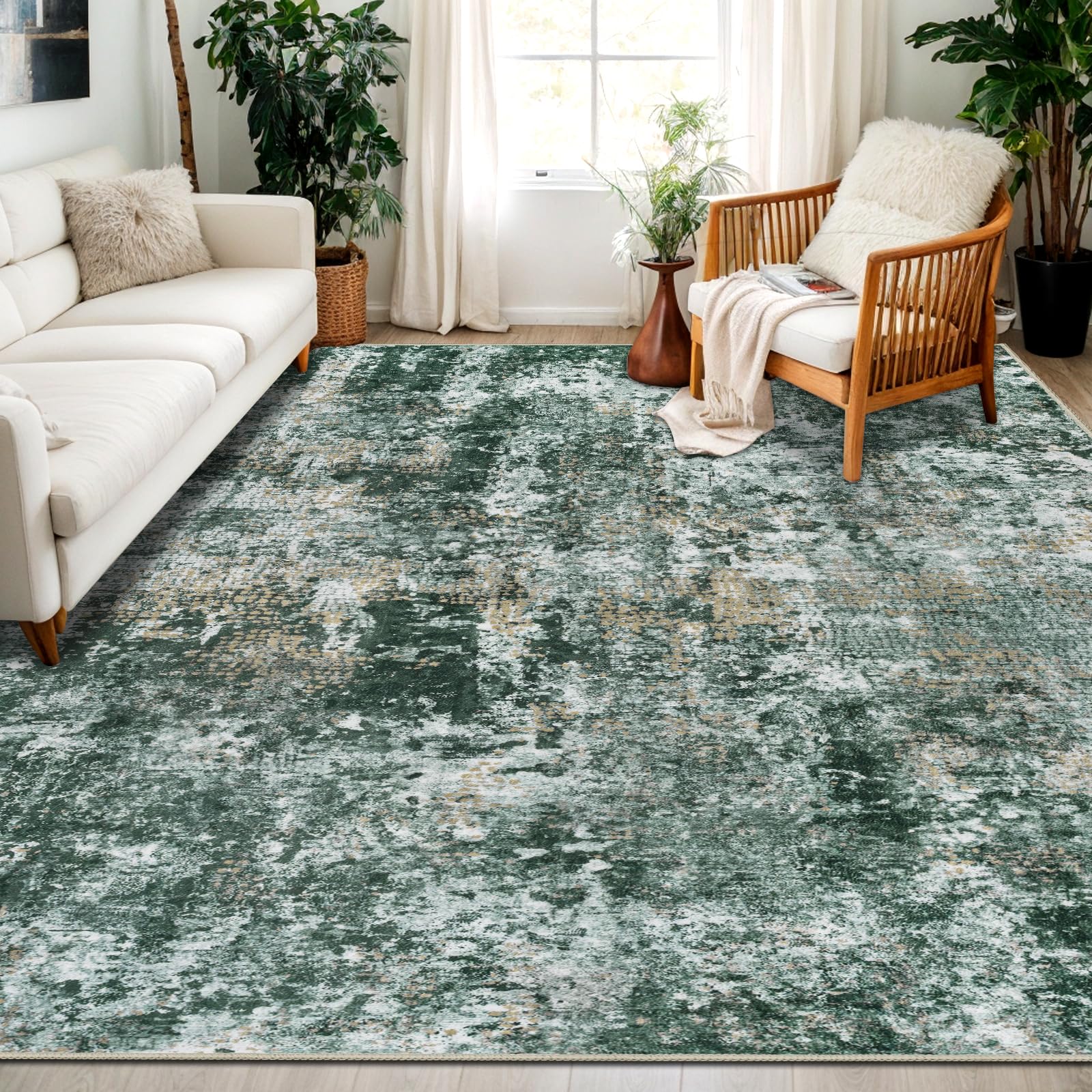 Capslpad Green Abstract Area Rug 240x340cm Modern Short Pile Soft Faux Wool Living Room Rug Washable Indoor Rug Non Slip Minimalist Floor Mat Rugs for Living Room Bedroom Office Area Kitchen Decor — image 1