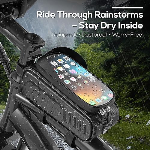 Miniatura 2 de VARUN Bolsa para marco de bicicleta con ventana táctil, bolsa de tubo impermeable para teléfono, bolsa de almacenamiento de tubo superior a prueba