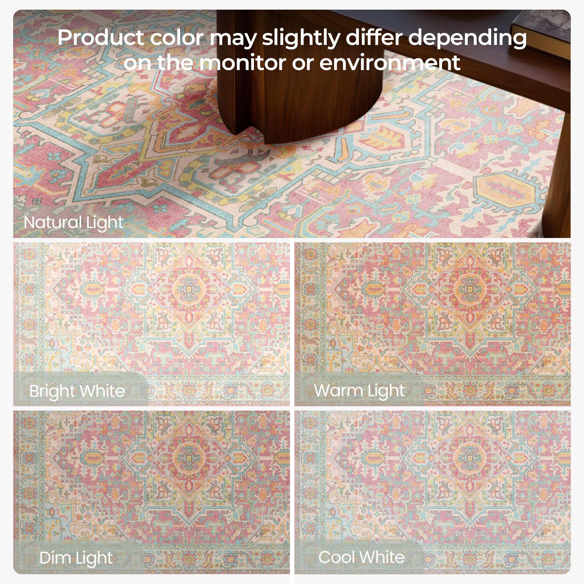 Kokia Alfombra redonda vintage oriental, 120 cm, lavable, con diseño de medallón, suave, antideslizante, resistente a las manchas, pelo plano, para habitación infantil, rincón de lectura, terraza