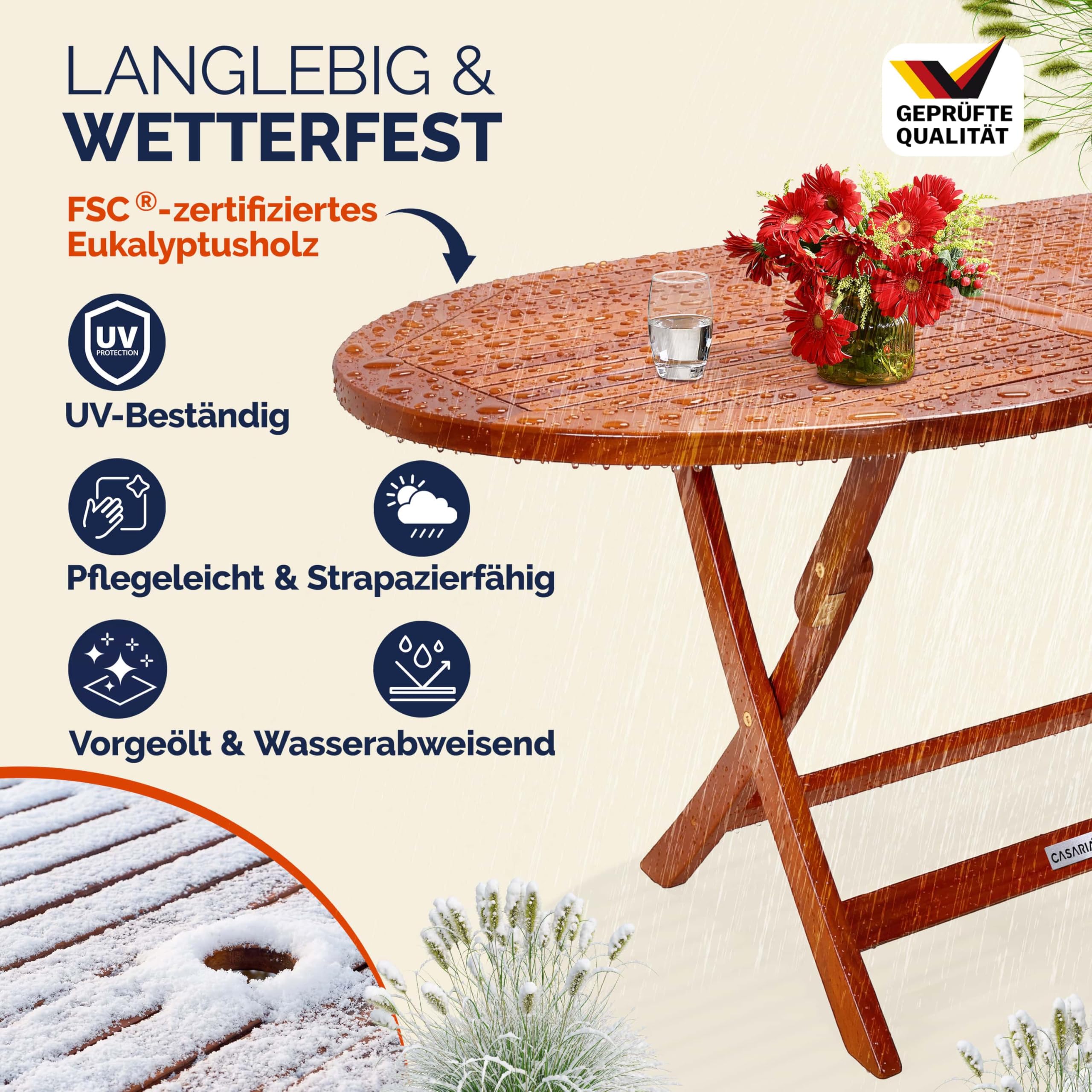Casaria® Gartentisch Wetterfest Klappbar FSC®-Zertifiziert Holz Schirmständer 160x85cm 80kg Belastbarkeit Balkon Garten Terrasse Tisch Klapptisch Balkontisch Akazie