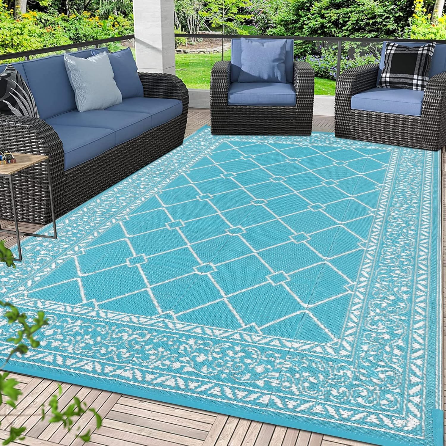 HEBE Outdoor Rugs for Patios Clearance Waterproof Patio Mat Plastic