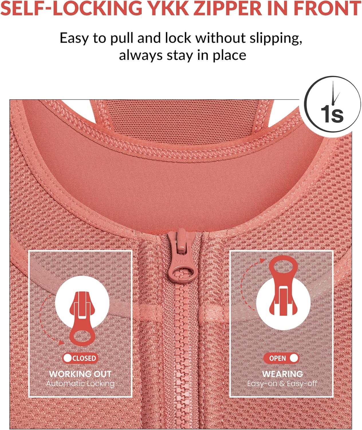 Yvette High Support Sports Bras for Women Double Deck Straps High Impact Mesh Zip Front Sports Bra for Running - Image 4