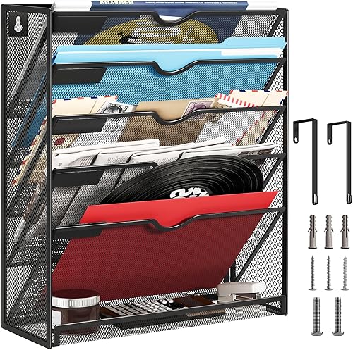 Lavatino Organizador de archivos colgante de pared de 10 niveles, organizador de archivos de pared de malla metálica, color blanco