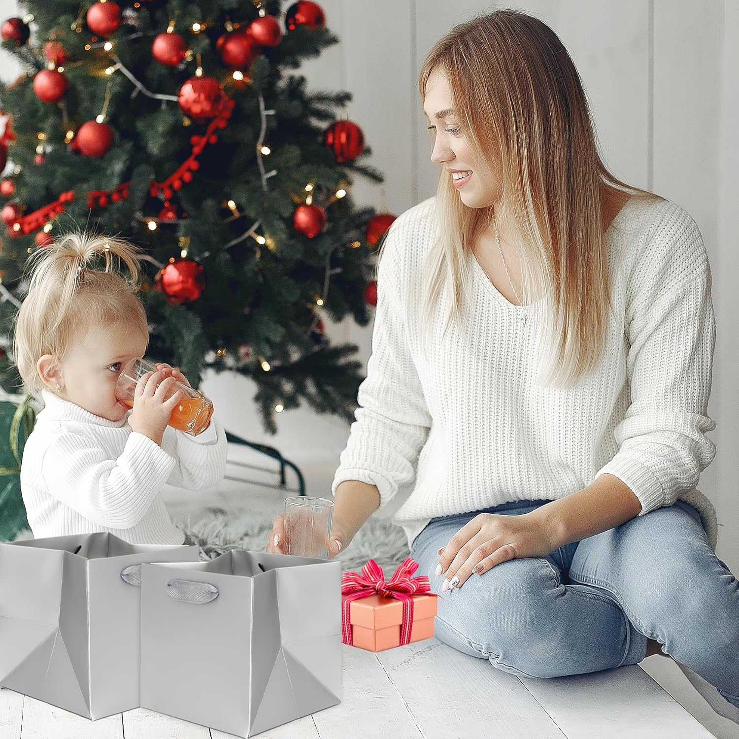 IN-JOOYAA Silver Grey Square Gift Bags Paper Bags Party Favor Bags with Rope Handle 10 Pcs (8 x 8 x 8 in, Silver Grey) - Image 7