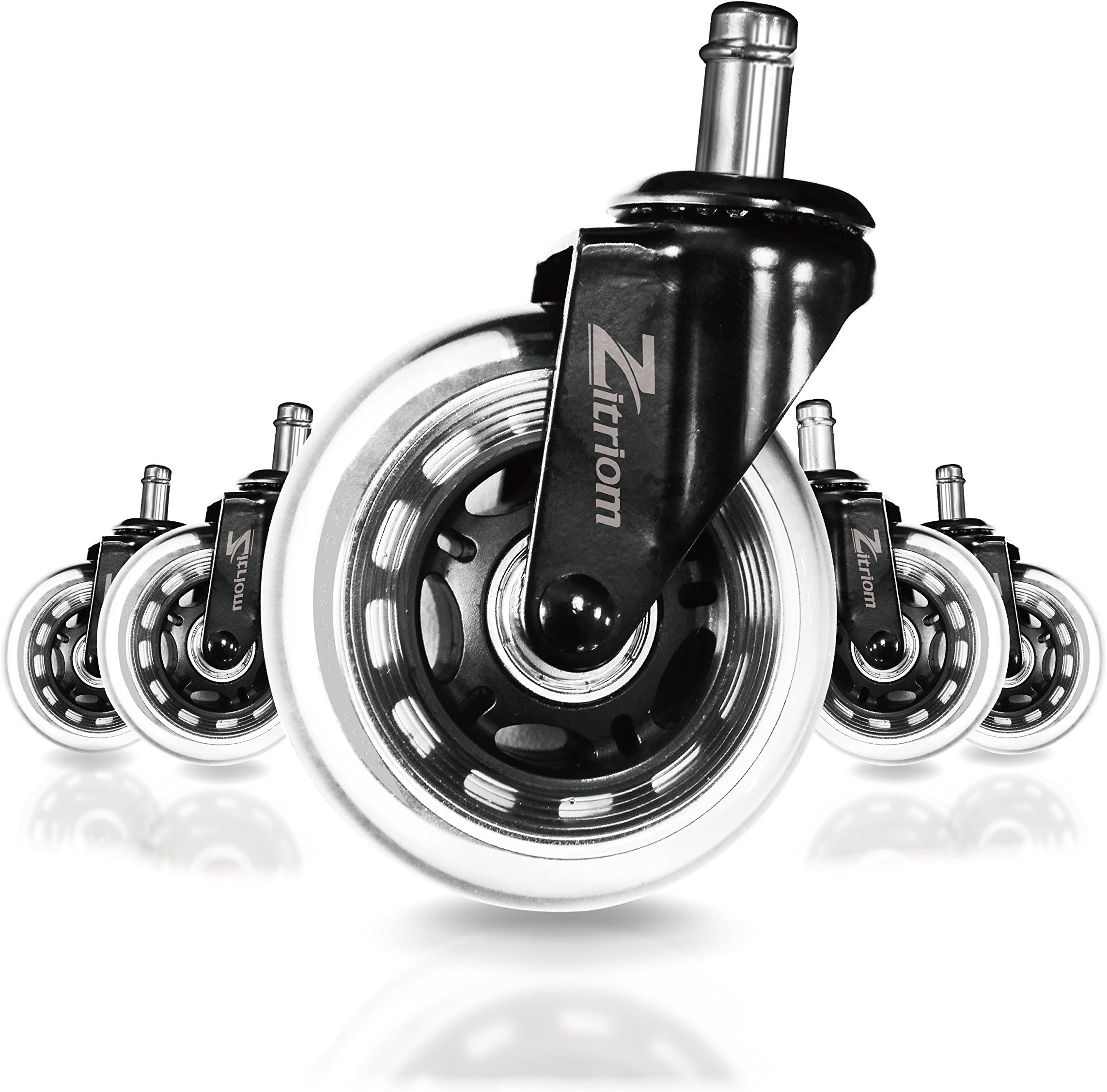 Office Chair Caster Wheels for All Floors - Set of 5 Silicone Replacements with Universal Fit Standard Stem Diameter