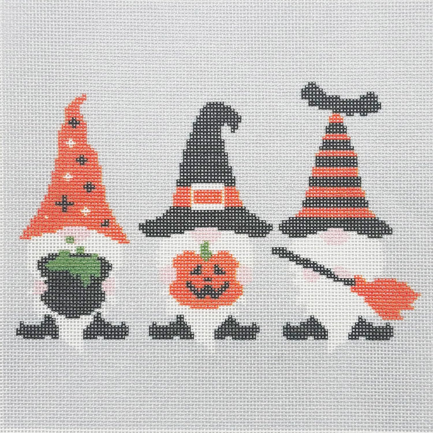 Howie's Needlepoint Needlepoint Canvas, 18CT Embroidery Stamped Patterns for Beginners or Advance, Halloween Patterns Printed Canvas(Gnomes - Halloween 2,8in x 8in)