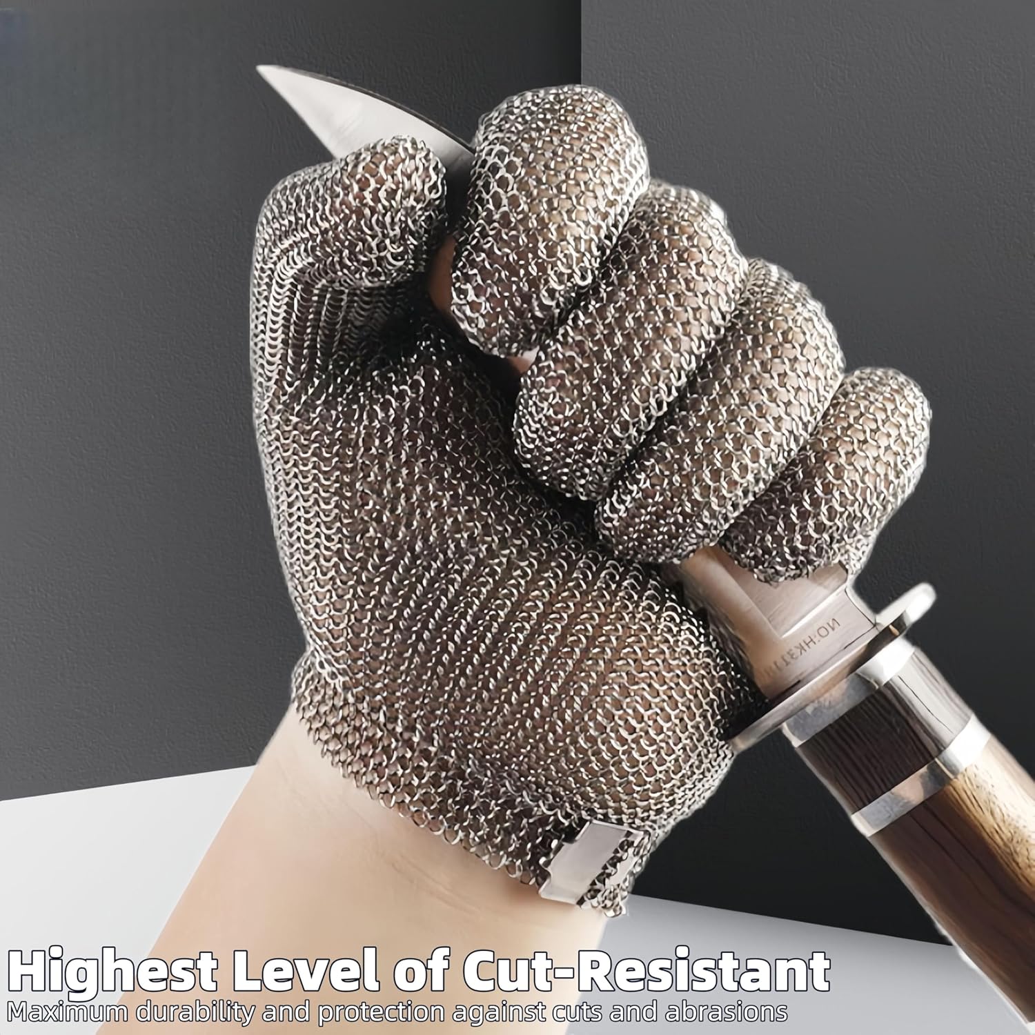 Cut Resistant Glove Food Grade, Stainless Steel Mesh Metal Cutting Gloves, Safety Kitchen Work Glove with Adjustable Wrist Clasp, for Meat Cutting, Oyster Shucking, Mandoline Knife, Fish Fillet
