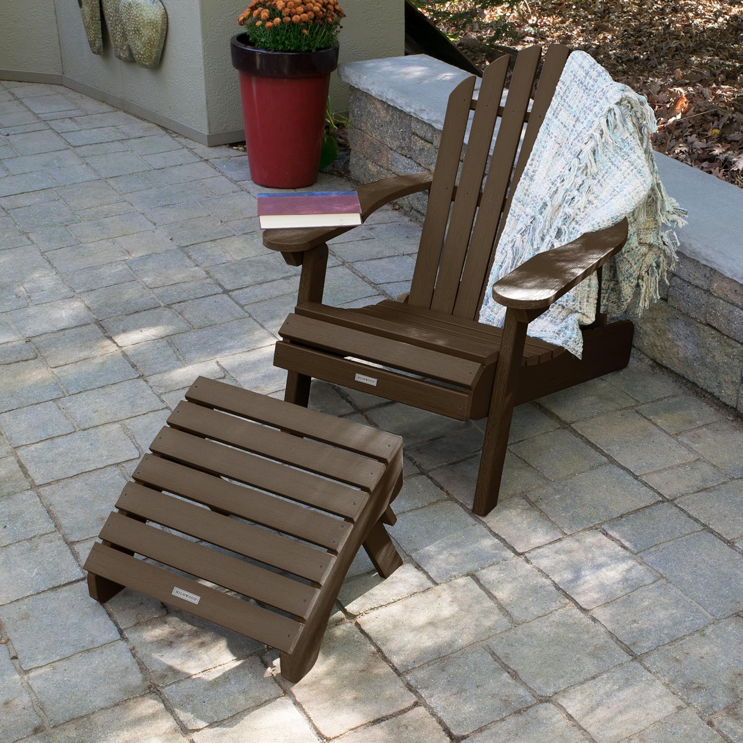 highwood AD-KITCHL1-ACE Hamilton Folding & Reclining Adirondack Chair with Ottoman, Weathered Acorn