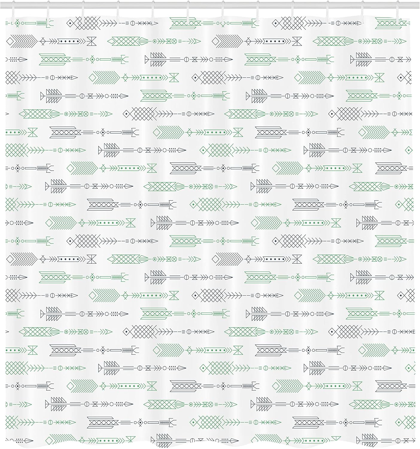 Ambesonne Tribal Shower Curtain, Traditional Arrows Cultural Pattern Art, Cloth Fabric Bathroom Decor Set with Hooks, 69" W x 70" L, Mint Green Black White