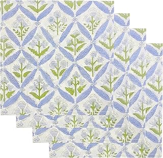 Ridhi Light Steel Blue Hand Block Print 100% Cotton Napkins 20" x 20" (Set of 4) Reuseable Kitchen Napkins Cloth Decor Dinner Party Wedding Cocktail Gift for Thanksgiving, Fall, Christmas, Winter