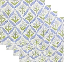 Ridhi Light Steel Blue Hand Block Print 100% Cotton Napkins 20" x 20" (Set of 4) Reuseable Kitchen Napkins Cloth Decor Dinner Party Wedding Cocktail Gift for Thanksgiving, Fall, Christmas, Winter
