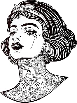 Sexy Gangster Snow White with Tattoos - Black and White Vinyl Decal Sticker 8" Tall