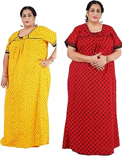 JAIPZZ APPARELS Women's Cotton All Over Print Maxi Nighty (Pack of 2) Price In India