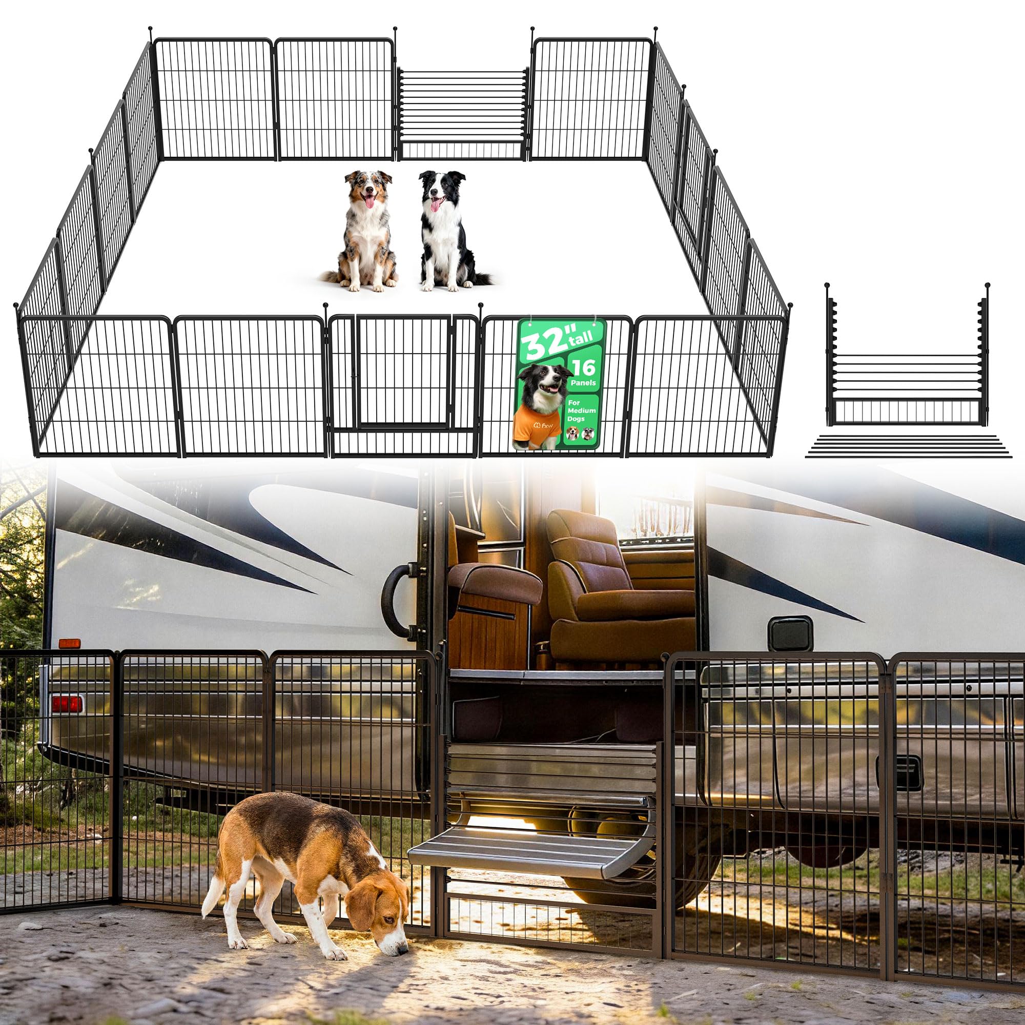 FXW Instant Dog Playpen with RV Step Grid for RV Camping, 32" H, 16 Panels